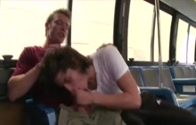 Horny twink giving head in the bus