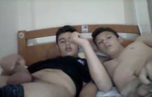 Kinky young friends jacking off together on webcam